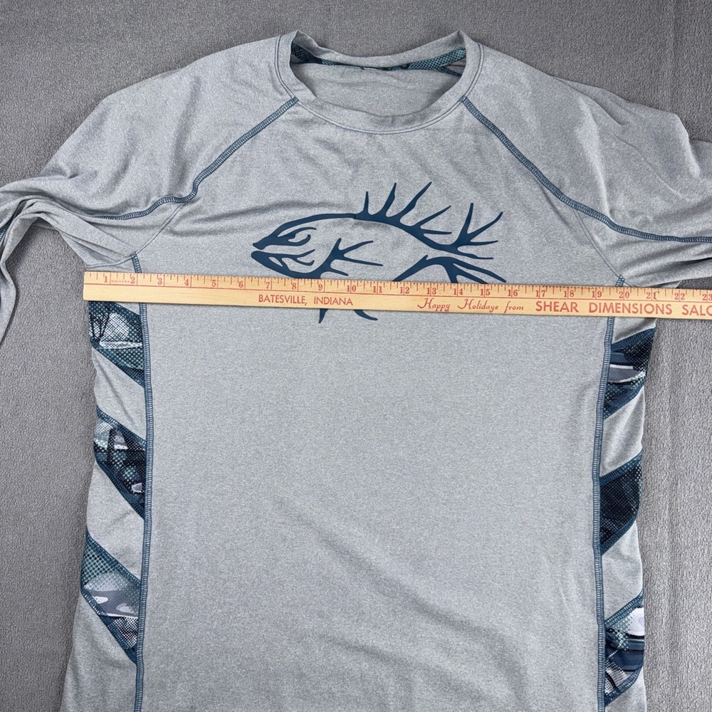 Huk Shirt Mens Medium Gray Performance Fishing Shark Print Long Sleeve - Picture 5 of 9
